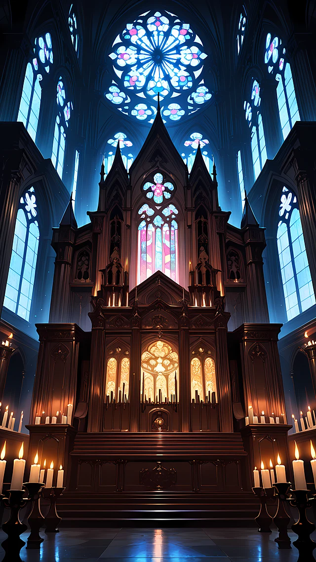 anime wallpaper dark cathedral organ — 1440×2560