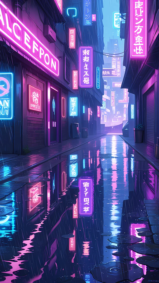 cyberpunk anime wallpaper neon city — 1440×2560
