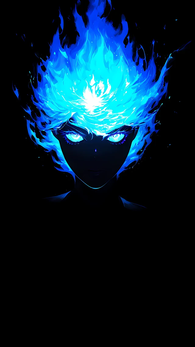 dark anime wallpaper blue flame — 1440×2560