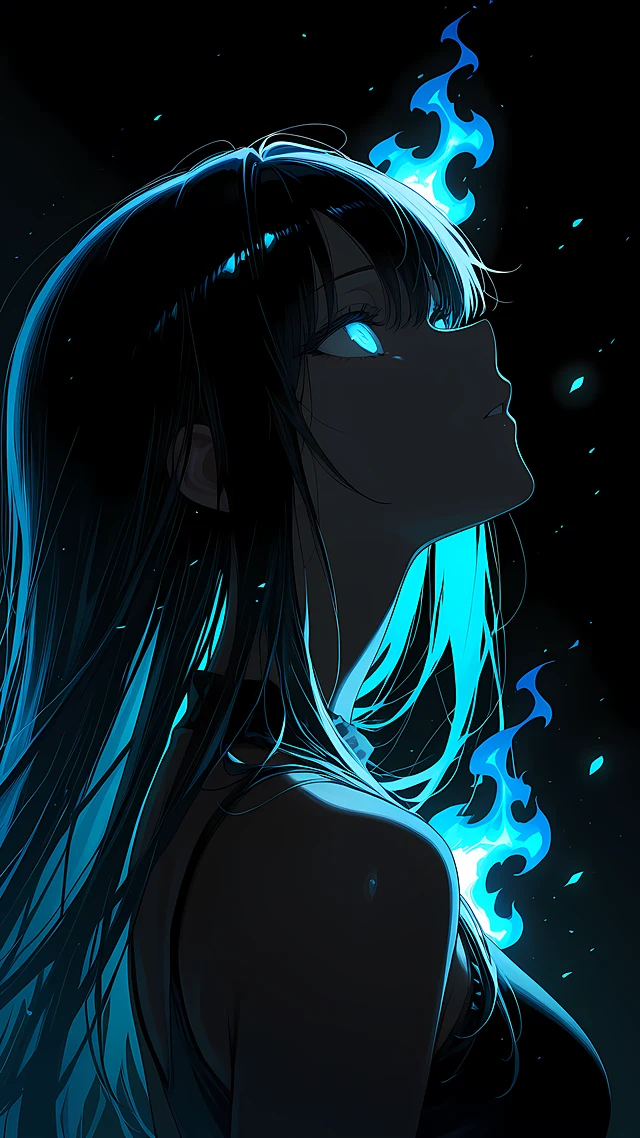 dark anime wallpaper blue flame — 1440×2560