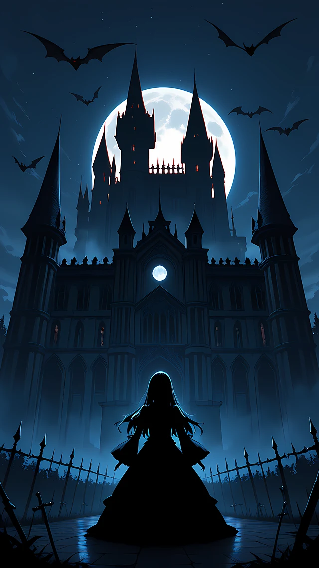 gothic anime wallpaper moon castle — 1440×2560