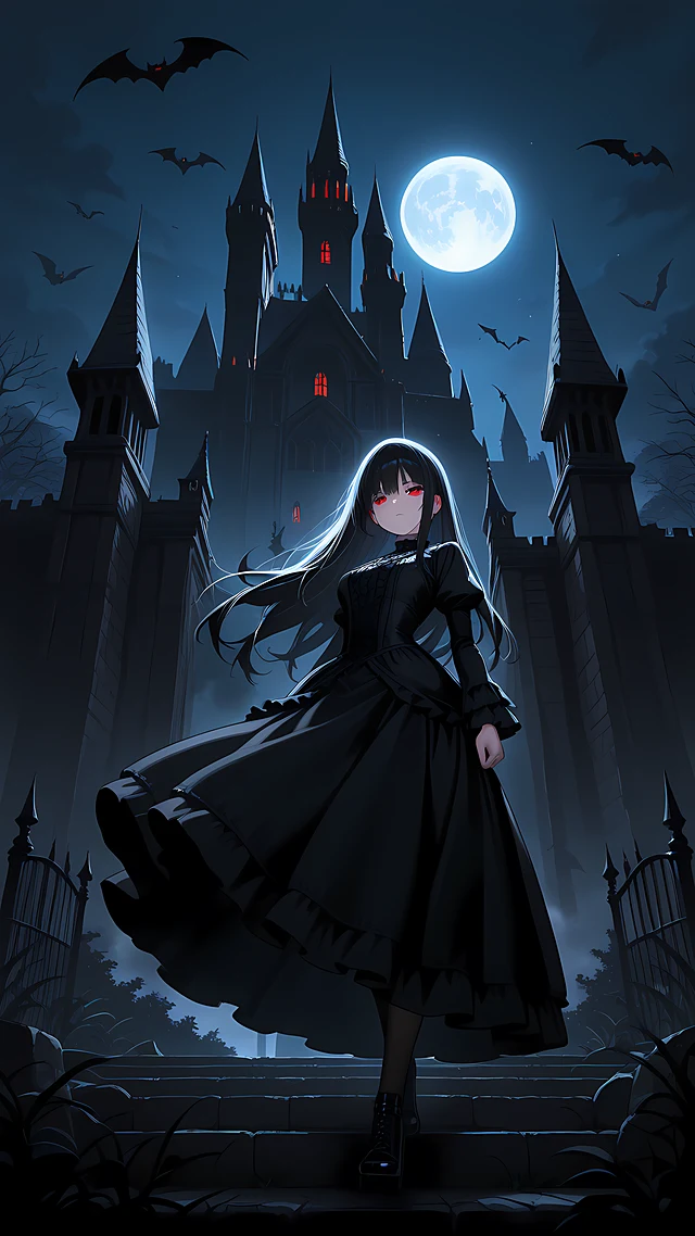 gothic anime wallpaper moon castle — 1440×2560