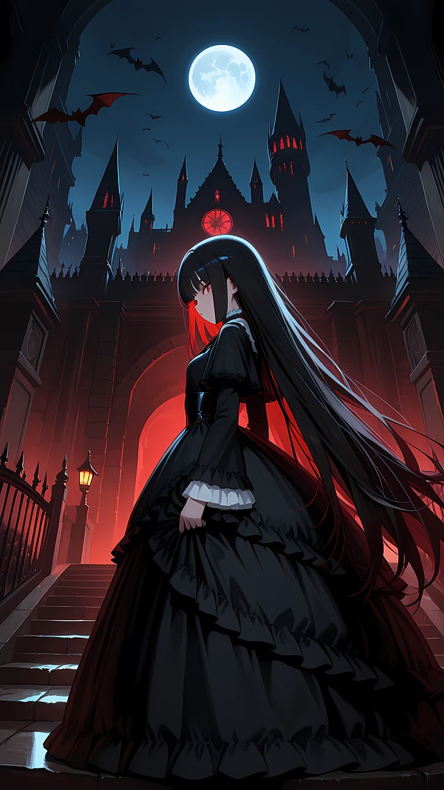 gothic anime wallpaper moon castle — 1440×2560
