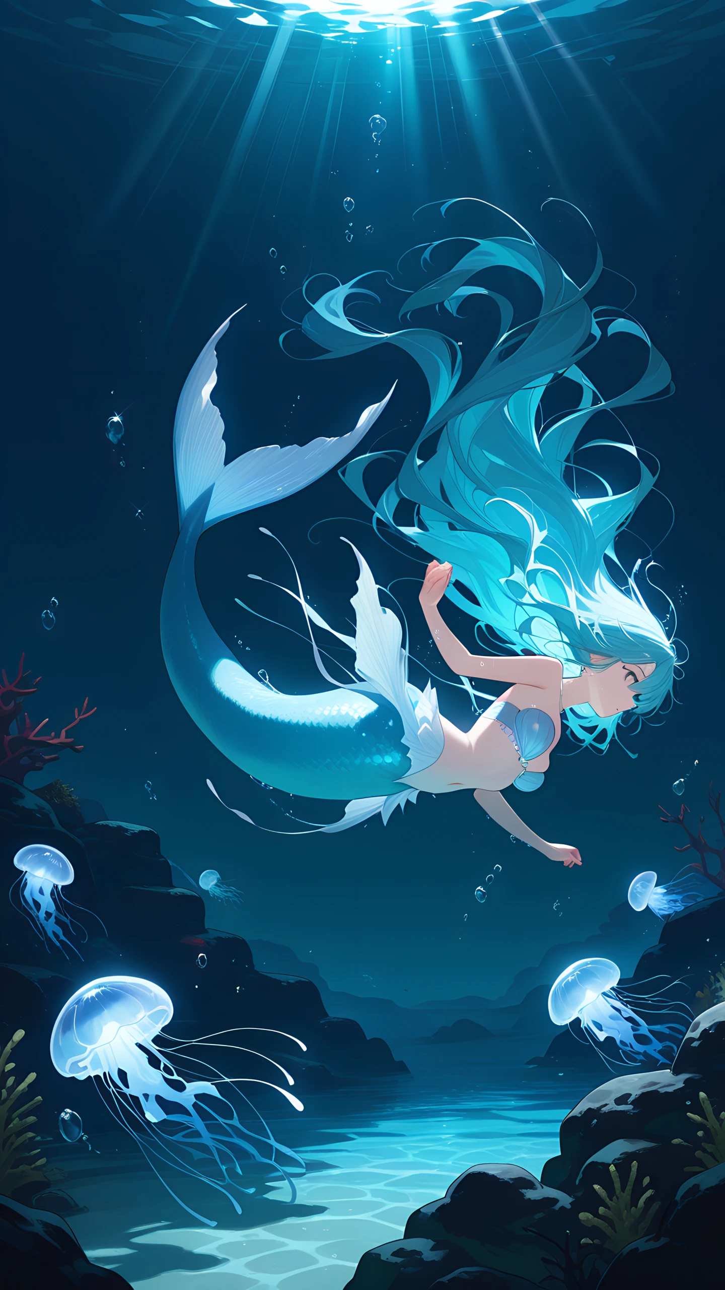 Anime Wallpaper Mermaid Underwater 1440×2560 anime wallpaper