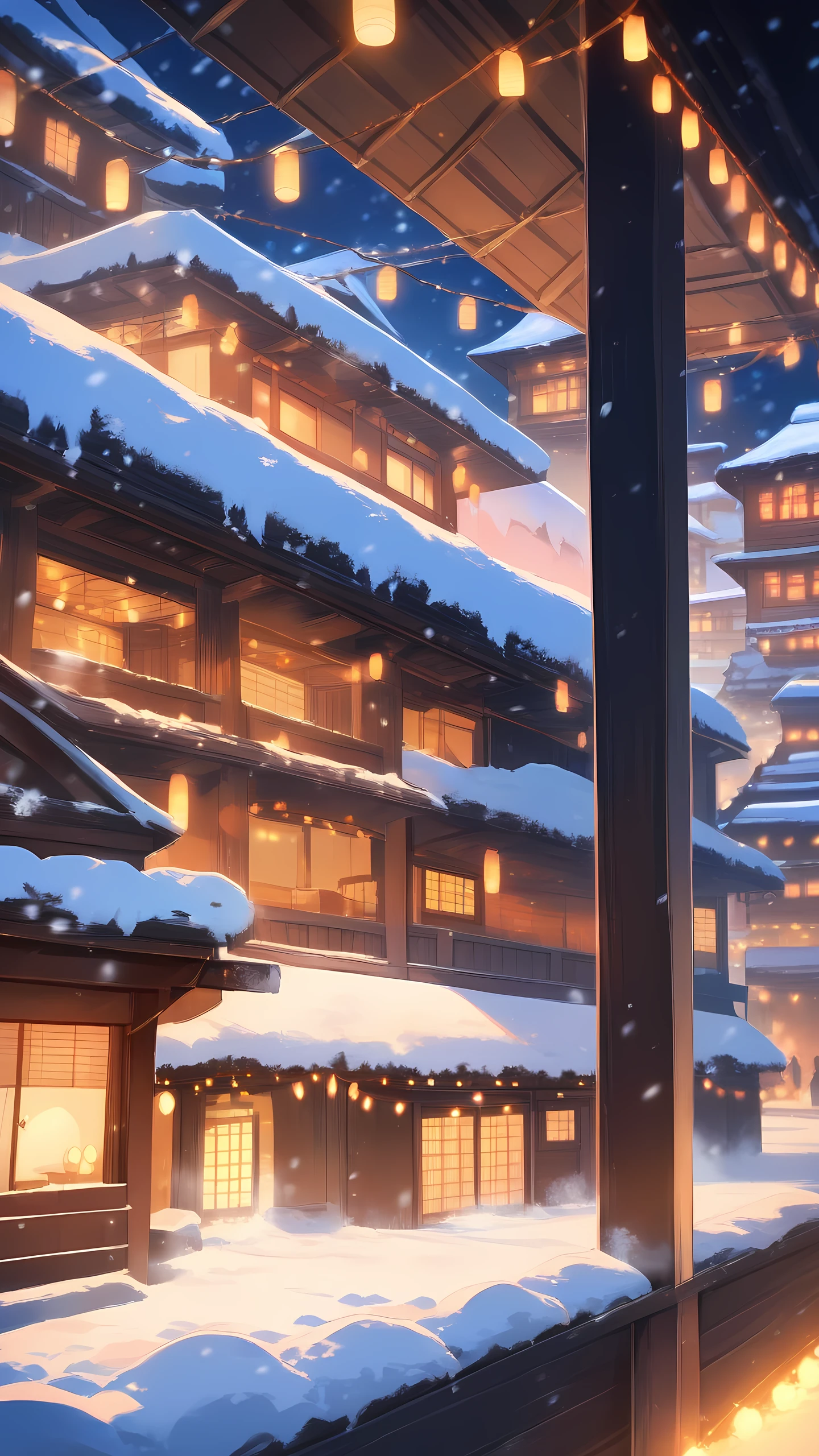 Anime Wallpaper Winter Night Market 1440×2560 anime wallpaper