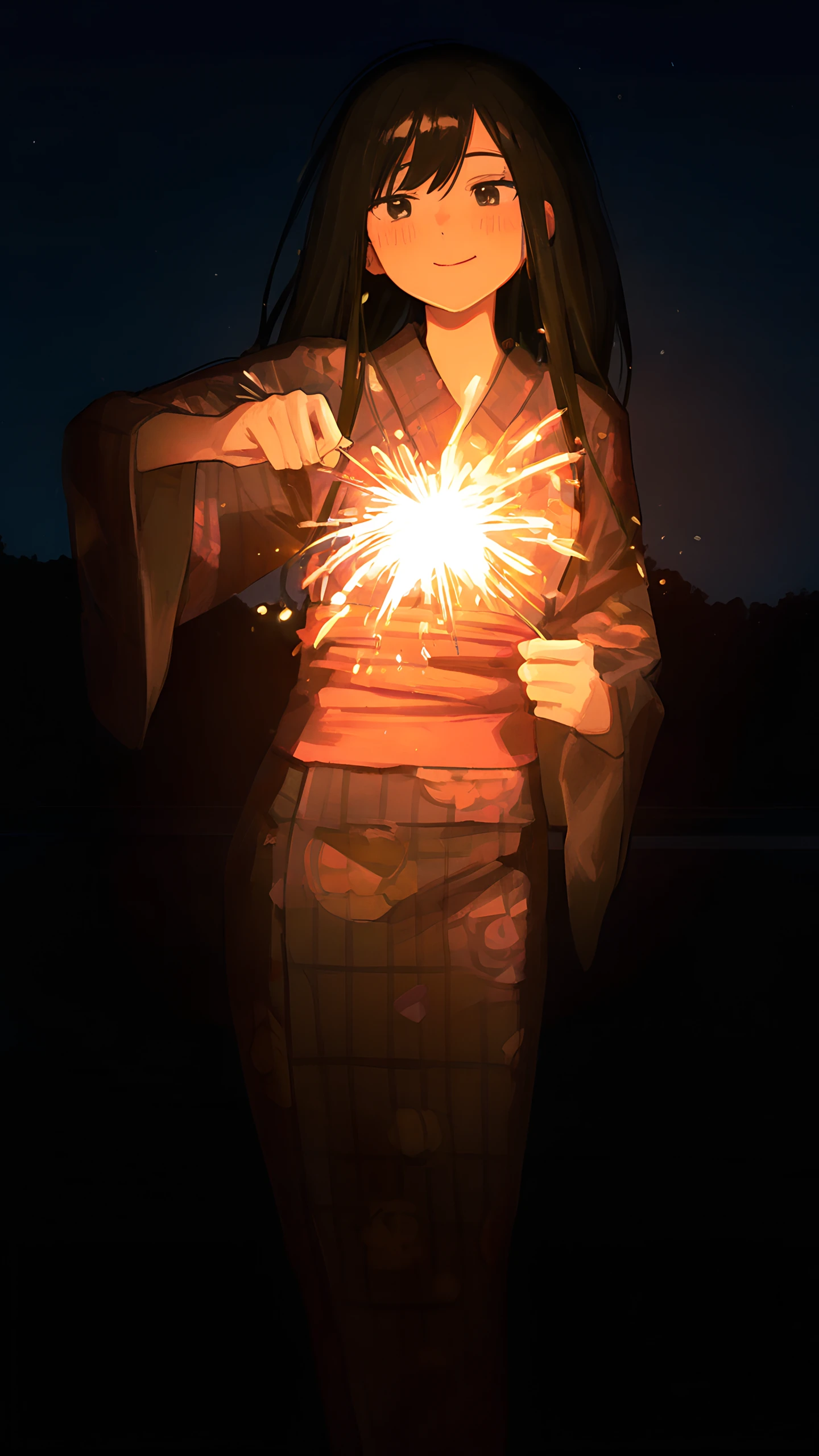 Anime Wallpaper Yukata Sparkler 1440×2560 anime wallpaper