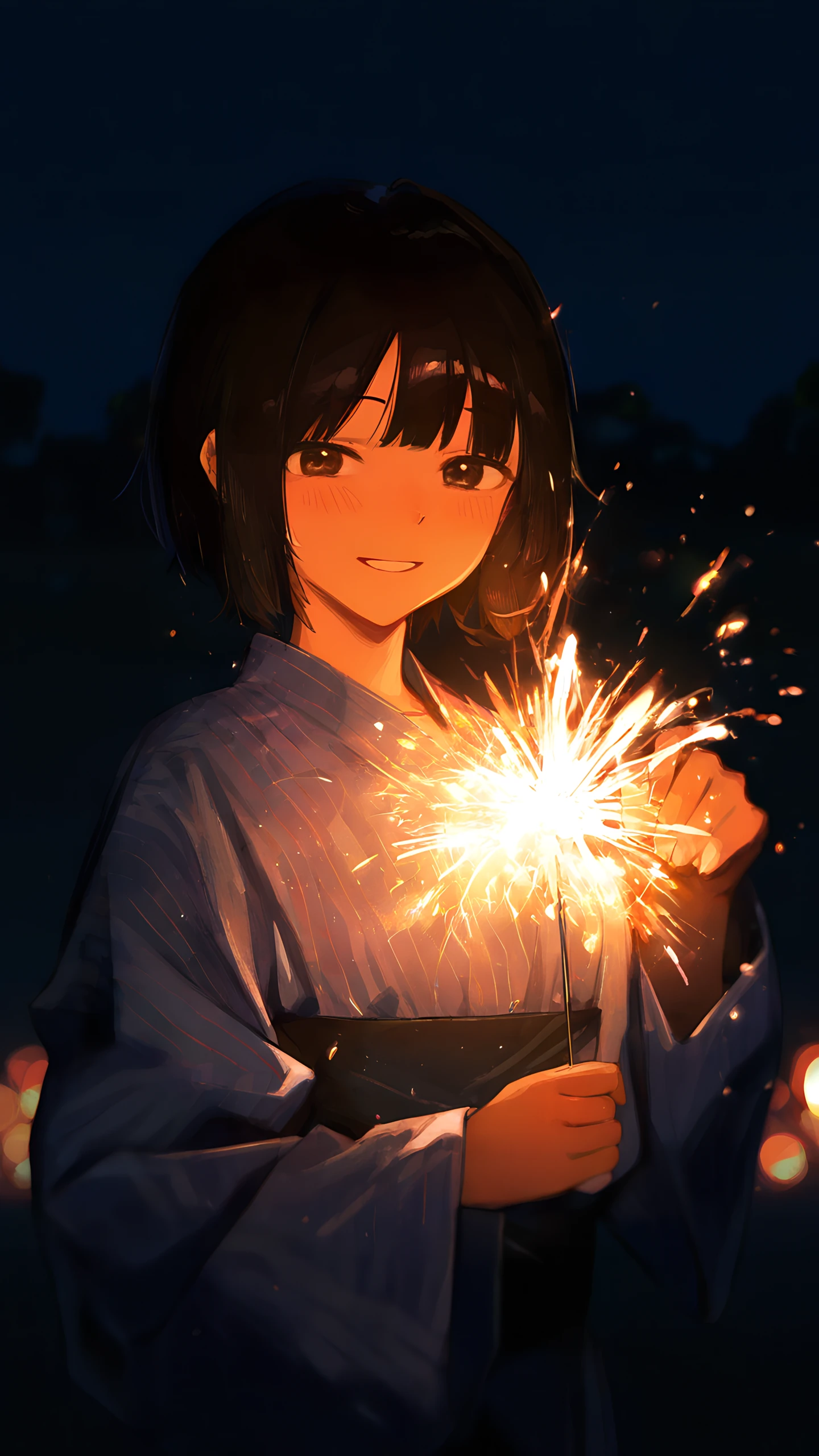 Anime Wallpaper Yukata Sparkler 1440×2560 anime wallpaper