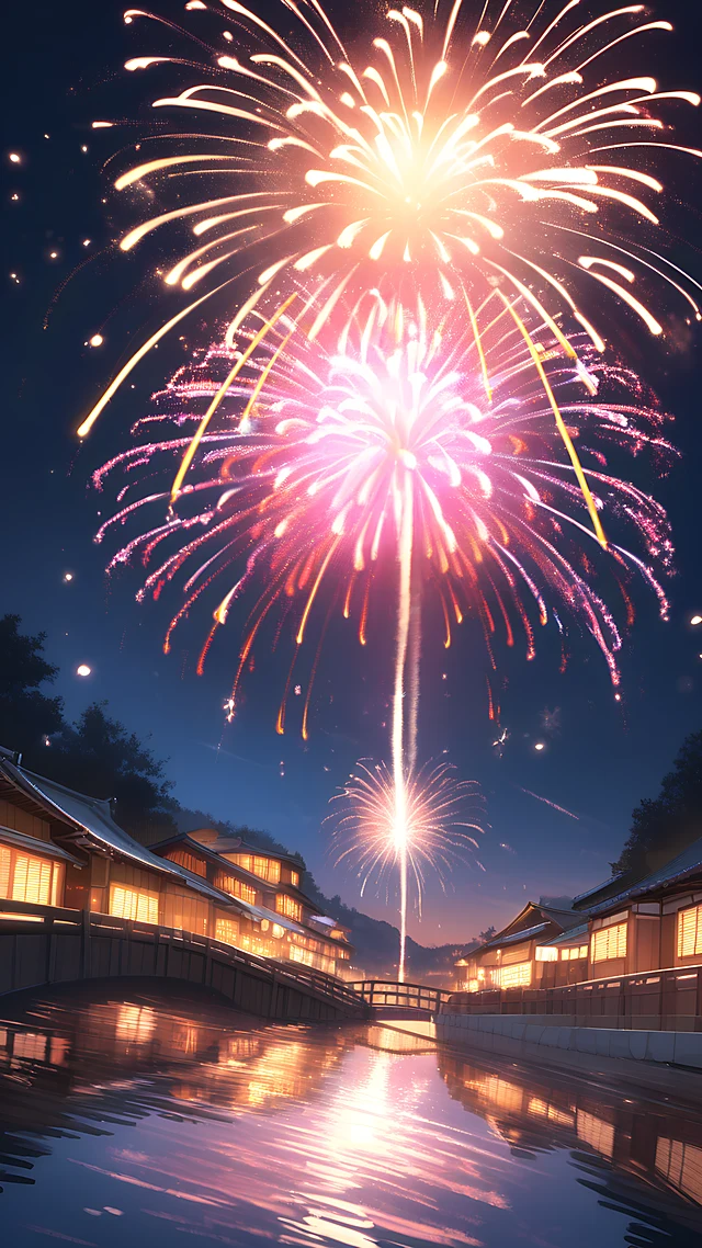 anime wallpaper festival fireworks — 1440×2560