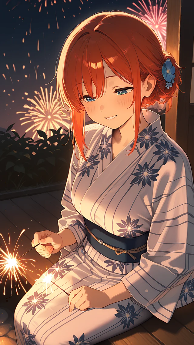 anime wallpaper yukata sparkler — 1440×2560
