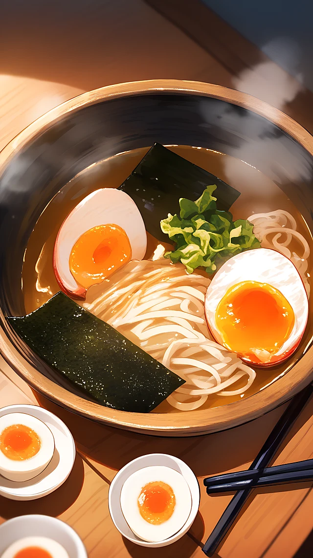 anime wallpaper steaming ramen bowl — 1440×2560