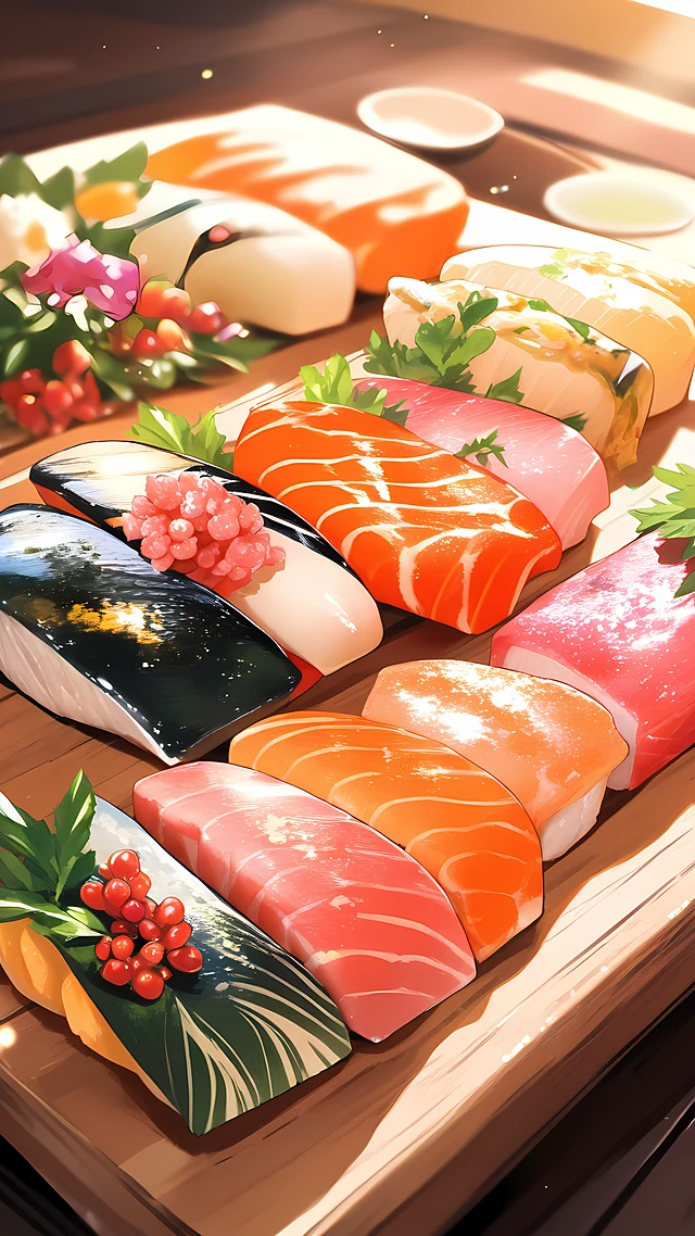anime wallpaper sushi platter — 1440×2560