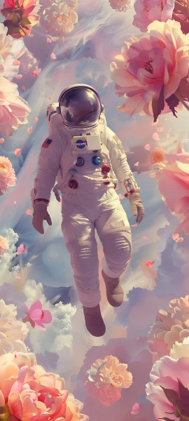 dreamy fusion wallpaper — astronaut, flower, spacesuit, helmet (free 4K phone download)