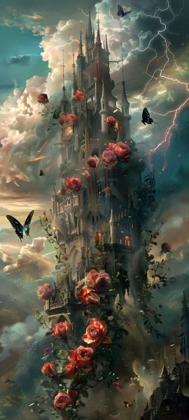 gothic fusion wallpaper — cloud, flower, sky, castle (free 4K phone download)