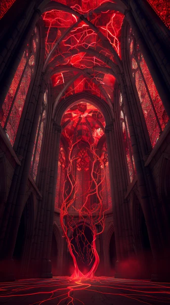 gothic fusion wallpaper — red theme, pillar, scenery, arch (free 4K phone download)