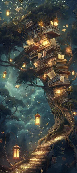 magical fusion wallpaper — tree, scenery, lantern, sky (free 4K phone download)