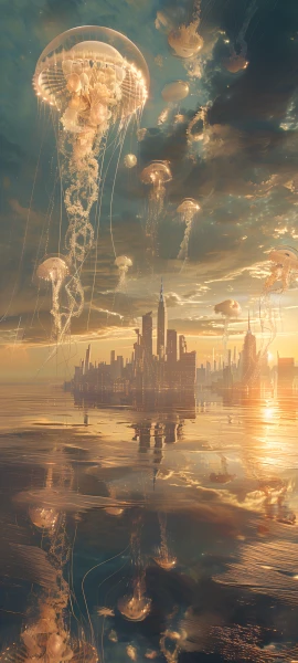magical fusion wallpaper — jellyfish, scenery, sky, reflection (free 4K phone download)