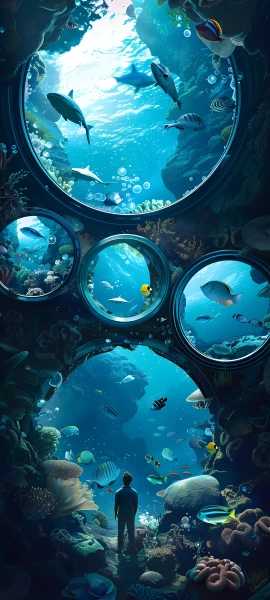 futuristic anime boy wallpaper — fish, tropical fish, aquarium (free 4K phone download)