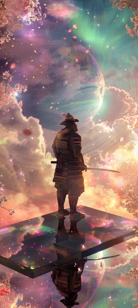 epic anime boy wallpaper — reflection, weapon, sword, samurai (free 4K phone download)