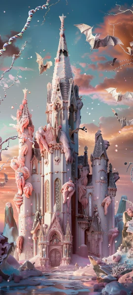 whimsical fusion wallpaper — scenery, sky, cloud, tower (free 4K phone download)