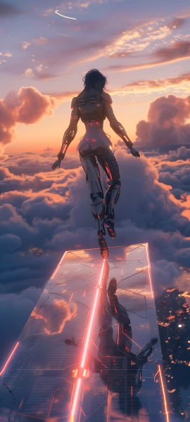 futuristic anime girl wallpaper — cloud, reflection, sky, science fiction (free 4K phone download)
