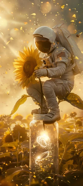 epic fusion wallpaper — sunflower, flower, astronaut, helmet (free 4K phone download)