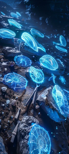 futuristic fusion wallpaper — jellyfish, scenery, rock, fish (free 4K phone download)