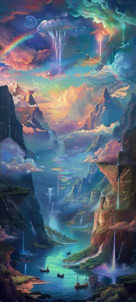 magical fusion wallpaper — scenery, rainbow, cloud, waterfall (free 4K phone download)