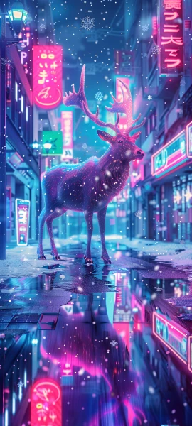 festive fusion wallpaper — night, antlers, reflection, horns (free 4K phone download)
