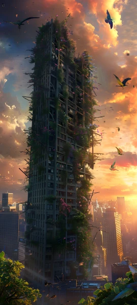 futuristic fusion wallpaper — bird, scenery, cloud, sky (free 4K phone download)