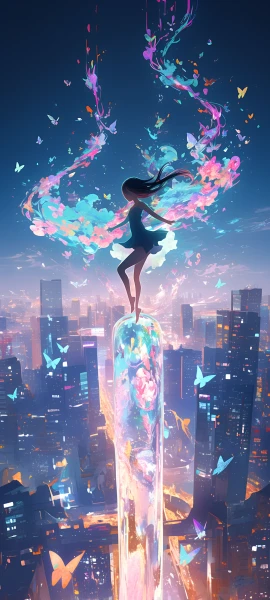 magical anime girl wallpaper — butterfly, bug, long hair (free 4K phone download)