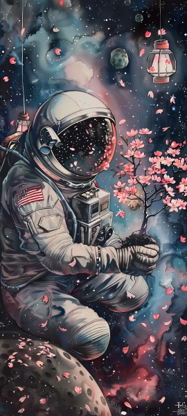 futuristic fusion wallpaper — astronaut, 1other, helmet, branch (free 4K phone download)