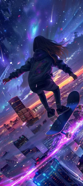 futuristic anime girl wallpaper — city lights, city, long hair (free 4K phone download)
