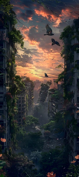 futuristic anime girl wallpaper — scenery, cloud, sky, bird (free 4K phone download)