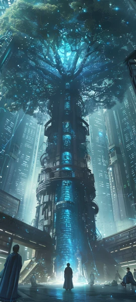 futuristic fusion wallpaper — scenery, tree, building, city (free 4K phone download)