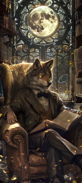 elegant anime boy wallpaper — book, furry male, bowtie (free 4K phone download)
