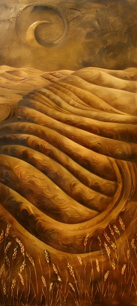 abstract fusion wallpaper — crescent moon, moon, wheat, scenery (free 4K phone download)