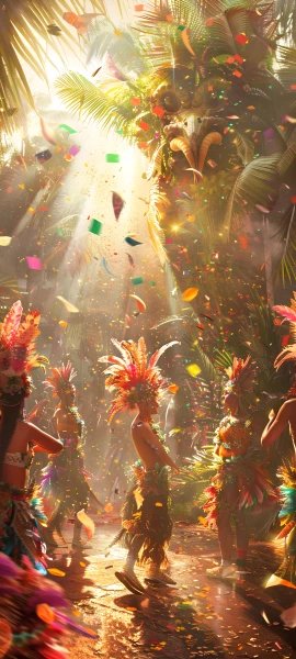 whimsical fusion wallpaper — confetti, tree, palm tree, sunlight (free 4K phone download)