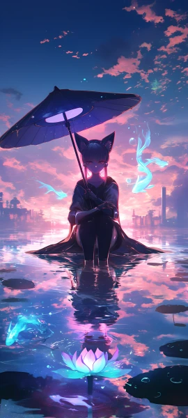 epic anime girl wallpaper — umbrella, animal ears, holding (free 4K phone download)