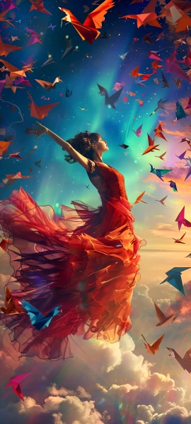 colorful anime girl wallpaper — red dress, dress, sky (free 4K phone download)
