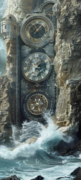 gothic fusion wallpaper — clock, scenery, water, tower (free 4K phone download)