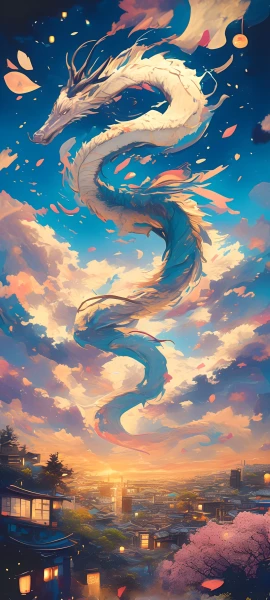 serene fusion wallpaper — eastern dragon, dragon, cloud, sky (free 4K phone download)