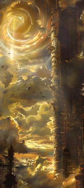 futuristic fusion wallpaper — scenery, cloud, bird, sky (free 4K phone download)