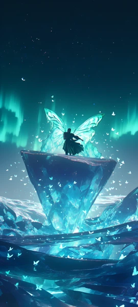 magical anime girl wallpaper — aurora, crystal, sky, wings (free 4K phone download)