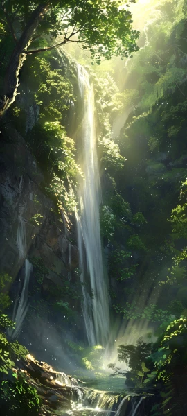 serene fusion wallpaper — scenery, nature, waterfall, tree (free 4K phone download)