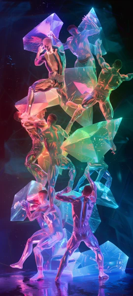 colorful fusion wallpaper — crystal, multiple boys, bodysuit (free 4K phone download)