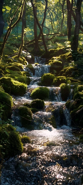 serene fusion wallpaper — scenery, nature, tree, waterfall (free 4K phone download)
