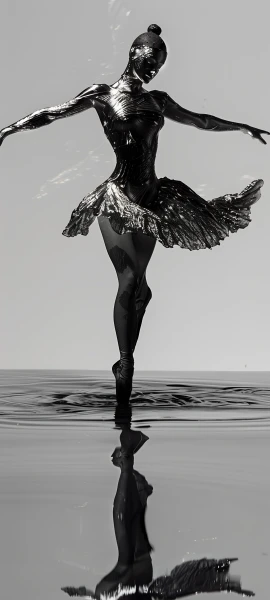 elegant anime girl wallpaper — ballerina, monochrome, greyscale (free 4K phone download)