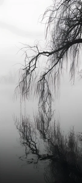 serene fusion wallpaper — monochrome, greyscale, tree, bare tree (free 4K phone download)