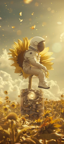 whimsical anime boy wallpaper — flower, sunflower, bug, butterfly (free 4K phone download)