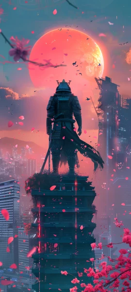 epic fusion wallpaper — moon, 1other, from behind, weapon (free 4K phone download)